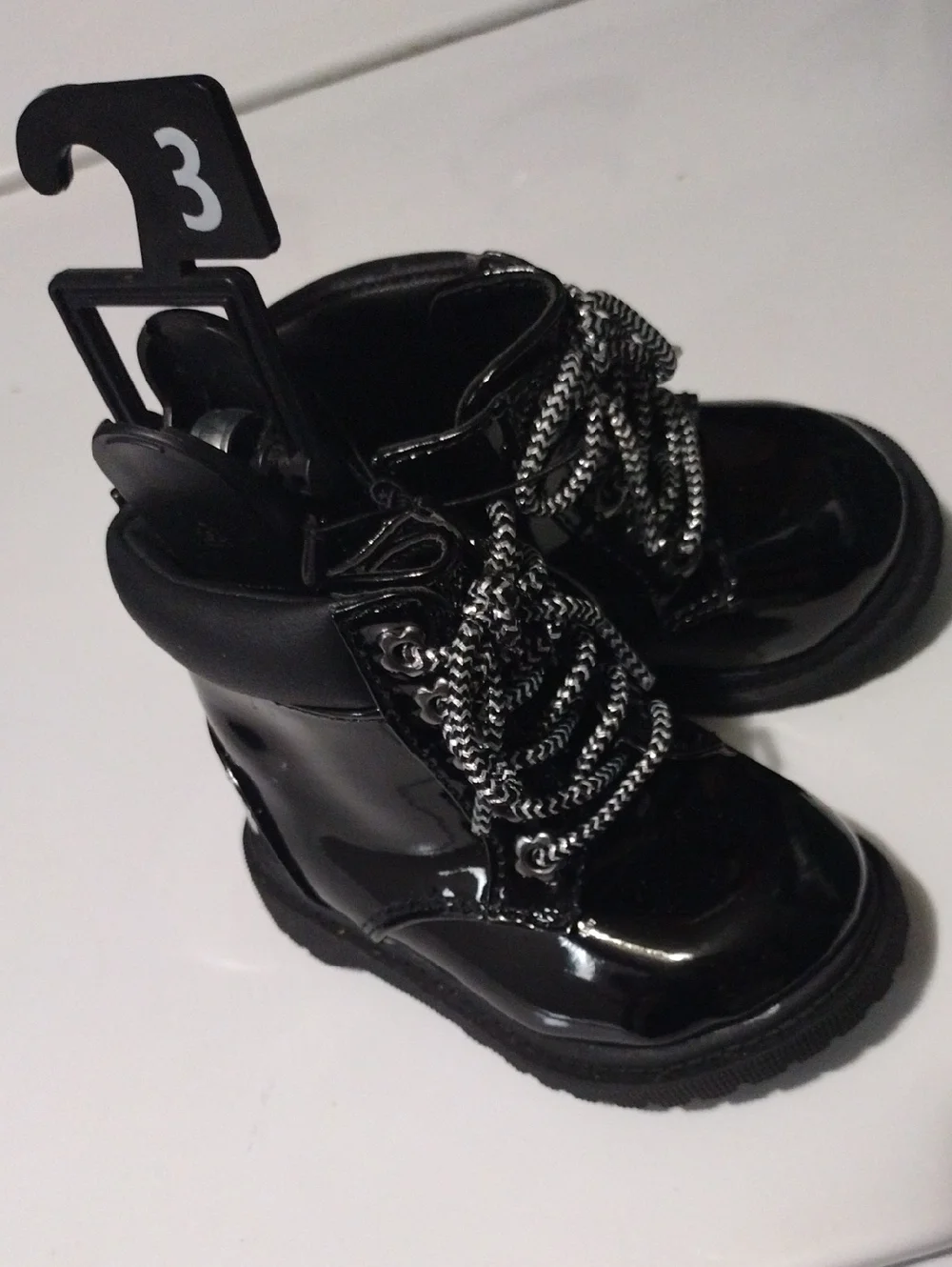 wonder nation Black Patent Kids Lace-Up Boots